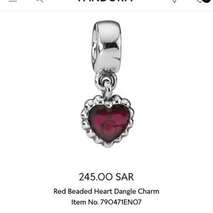 Pandora Red Beaded Heart Dangle Charm